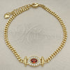 Pulsera Elegante 03.213.0178.2.07 Oro Laminado, Diseño de Miami Cubana, con Granate Zirconia Cubica and Blanca Micro Pave, Pulido, Tono Dorado (03 MM Thickness, 7 Inches Length)