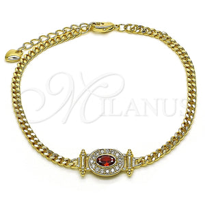Pulsera Elegante 03.213.0178.2.07 Oro Laminado, Diseño de Miami Cubana, con Granate Zirconia Cubica and Blanca Micro Pave, Pulido, Tono Dorado (03 MM Thickness, 7 Inches Length)