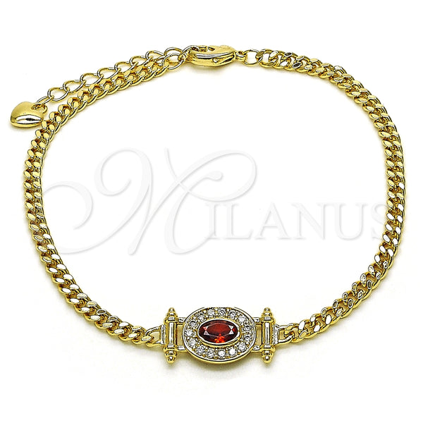Pulsera Elegante 03.213.0178.2.07 Oro Laminado, Diseño de Miami Cubana, con Granate Zirconia Cubica and Blanca Micro Pave, Pulido, Tono Dorado (03 MM Thickness, 7 Inches Length)