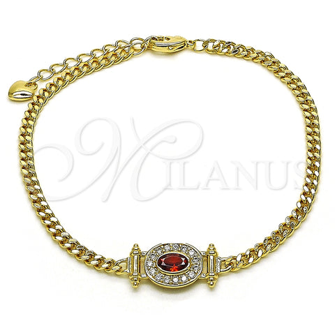 Pulsera Elegante 03.213.0178.2.07 Oro Laminado, Diseño de Miami Cubana, con Granate Zirconia Cubica and Blanca Micro Pave, Pulido, Tono Dorado (03 MM Thickness, 7 Inches Length)