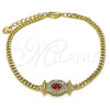 Pulsera Elegante 03.213.0178.2.07 Oro Laminado, Diseño de Miami Cubana, con Granate Zirconia Cubica and Blanca Micro Pave, Pulido, Tono Dorado (03 MM Thickness, 7 Inches Length)
