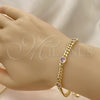 Pulsera Elegante 03.213.0167.3.07 Oro Laminado, Diseño de Miami Cubana, con Rosado Zirconia Cubica, Pulido, Tono Dorado (04 MM Thickness, 7 Inches Length)