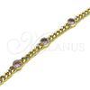 Pulsera Elegante 03.213.0167.3.07 Oro Laminado, Diseño de Miami Cubana, con Rosado Zirconia Cubica, Pulido, Tono Dorado (04 MM Thickness, 7 Inches Length)