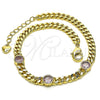 Pulsera Elegante 03.213.0167.3.07 Oro Laminado, Diseño de Miami Cubana, con Rosado Zirconia Cubica, Pulido, Tono Dorado (04 MM Thickness, 7 Inches Length)
