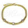 Pulsera Elegante 03.213.0167.3.07 Oro Laminado, Diseño de Miami Cubana, con Rosado Zirconia Cubica, Pulido, Tono Dorado (04 MM Thickness, 7 Inches Length)