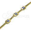 Pulsera Elegante 03.213.0181.07 Oro Laminado, Diseño de Ojo Griego y Miami Cubana, Esmaltado Azul, Tono Dorado (04 MM Thickness, 7 Inches Length)