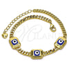 Pulsera Elegante 03.213.0181.07 Oro Laminado, Diseño de Ojo Griego y Miami Cubana, Esmaltado Azul, Tono Dorado (04 MM Thickness, 7 Inches Length)
