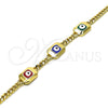Pulsera Elegante 03.213.0181.1.07 Oro Laminado, Diseño de Ojo Griego y Miami Cubana, Esmaltado Multicolor, Tono Dorado (04 MM Thickness, 7 Inches Length)