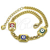 Pulsera Elegante 03.213.0181.1.07 Oro Laminado, Diseño de Ojo Griego y Miami Cubana, Esmaltado Multicolor, Tono Dorado (04 MM Thickness, 7 Inches Length)