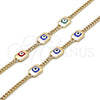 Pulsera Elegante 03.213.0181.1.07 Oro Laminado, Diseño de Ojo Griego y Miami Cubana, Esmaltado Multicolor, Tono Dorado (04 MM Thickness, 7 Inches Length)