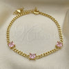 Pulsera Elegante 03.213.0163.5.07 Oro Laminado, Diseño de Miami Cubana, con Zirconia Cubica Rosado, Pulido, Dorado