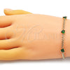 Pulsera Elegante 03.213.0184.2.07 Oro Laminado, Diseño de Corazón y Miami Cubana, con Verde Zirconia Cubica, Pulido, Tono Dorado (03 MM Thickness, 7 Inches Length)