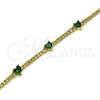 Pulsera Elegante 03.213.0184.2.07 Oro Laminado, Diseño de Corazón y Miami Cubana, con Verde Zirconia Cubica, Pulido, Tono Dorado (03 MM Thickness, 7 Inches Length)