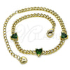 Pulsera Elegante 03.213.0184.2.07 Oro Laminado, Diseño de Corazón y Miami Cubana, con Verde Zirconia Cubica, Pulido, Tono Dorado (03 MM Thickness, 7 Inches Length)