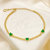 Pulsera Elegante 03.213.0184.2.07 Oro Laminado, Diseño de Corazón y Miami Cubana, con Verde Zirconia Cubica, Pulido, Tono Dorado (03 MM Thickness, 7 Inches Length)