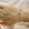 Pulsera Elegante 03.213.0184.5.07 Oro Laminado, Diseño de Corazón y Miami Cubana, con Granate Zirconia Cubica, Pulido, Tono Dorado (03 MM Thickness, 7 Inches Length)