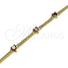 Pulsera Elegante 03.213.0184.5.07 Oro Laminado, Diseño de Corazón y Miami Cubana, con Granate Zirconia Cubica, Pulido, Tono Dorado (03 MM Thickness, 7 Inches Length)