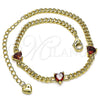 Pulsera Elegante 03.213.0184.5.07 Oro Laminado, Diseño de Corazón y Miami Cubana, con Granate Zirconia Cubica, Pulido, Tono Dorado (03 MM Thickness, 7 Inches Length)