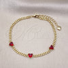 Pulsera Elegante 03.213.0184.5.07 Oro Laminado, Diseño de Corazón y Miami Cubana, con Granate Zirconia Cubica, Pulido, Tono Dorado (03 MM Thickness, 7 Inches Length)