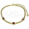 Pulsera Elegante 03.213.0184.5.07 Oro Laminado, Diseño de Corazón y Miami Cubana, con Granate Zirconia Cubica, Pulido, Tono Dorado (03 MM Thickness, 7 Inches Length)