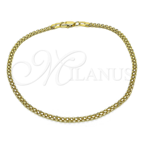 Tobillera Básica 04.213.0262.10 Oro Laminado, Diseño de Bismarco, Pulido, Tono Dorado (Grosor 02.8 MM, 10 Pulgadas de Largo)