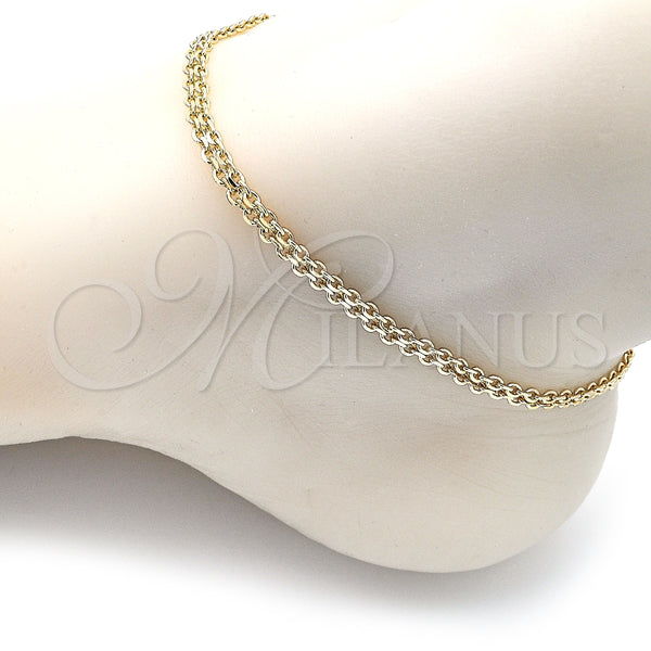 Tobillera Básica 04.213.0263.10 Oro Laminado, Diseño de Bismarco, Pulido, Tono Dorado (Grosor 03.7 MM, 10 Pulgadas de Largo)
