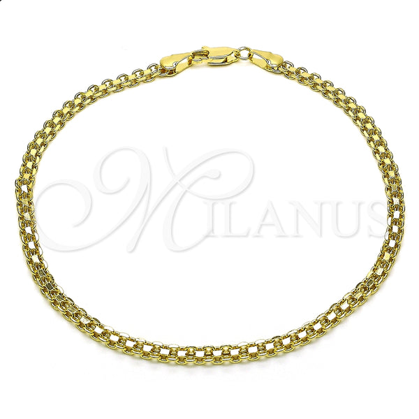 Tobillera Básica 04.213.0263.10 Oro Laminado, Diseño de Bismarco, Pulido, Tono Dorado (Grosor 03.7 MM, 10 Pulgadas de Largo)