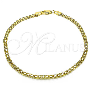 Tobillera Básica 04.213.0263.10 Oro Laminado, Diseño de Bismarco, Pulido, Tono Dorado (Grosor 03.7 MM, 10 Pulgadas de Largo)