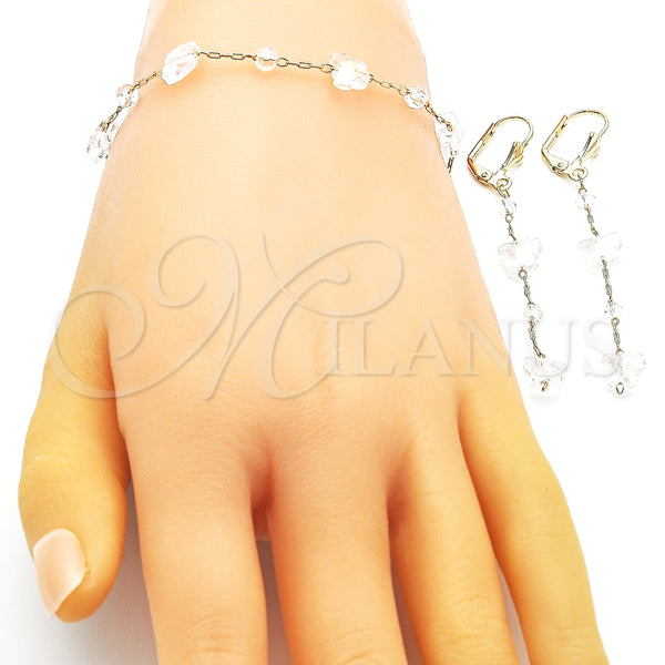Collar, Pulsera y Dije 06.213.0014 Oro Laminado, Diseño de Mariposa, con Aurore Boreale Cristal, Pulido, Tono Dorado