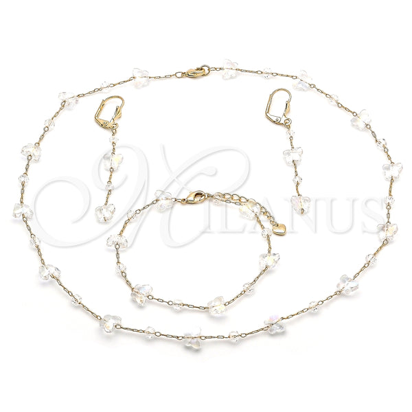 Collar, Pulsera y Dije 06.213.0014 Oro Laminado, Diseño de Mariposa, con Aurore Boreale Cristal, Pulido, Tono Dorado