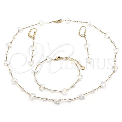Collar, Pulsera y Dije 06.213.0014 Oro Laminado, Diseño de Mariposa, con Aurore Boreale Cristal, Pulido, Tono Dorado