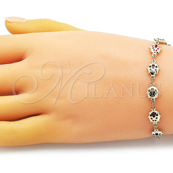 Pulsera Elegante 03.213.0195.07 Oro Laminado, Diseño de Mariquita y Rolo, con Multicolor Zirconia Cubica, Pulido, Tono Dorado (02 MM Thickness, 7 Inches Length)
