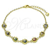 Pulsera Elegante 03.213.0195.07 Oro Laminado, Diseño de Mariquita y Rolo, con Multicolor Zirconia Cubica, Pulido, Tono Dorado (02 MM Thickness, 7 Inches Length)