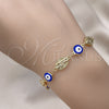 Pulsera Elegante 03.213.0199.07 Oro Laminado, Diseño de Ojo Griego y San Judas, Esmaltado Azul, Tono Dorado (08 MM Thickness, 7 Inches Length)