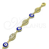 Pulsera Elegante 03.213.0199.07 Oro Laminado, Diseño de Ojo Griego y San Judas, Esmaltado Azul, Tono Dorado (08 MM Thickness, 7 Inches Length)
