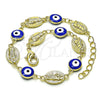 Pulsera Elegante 03.213.0199.07 Oro Laminado, Diseño de Ojo Griego y San Judas, Esmaltado Azul, Tono Dorado (08 MM Thickness, 7 Inches Length)