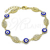 Pulsera Elegante 03.213.0199.07 Oro Laminado, Diseño de Ojo Griego y San Judas, Esmaltado Azul, Tono Dorado (08 MM Thickness, 7 Inches Length)
