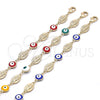 Pulsera Elegante 03.213.0199.07 Oro Laminado, Diseño de Ojo Griego y San Judas, Esmaltado Azul, Tono Dorado (08 MM Thickness, 7 Inches Length)