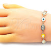 Pulsera Elegante 03.213.0199.1.07 Oro Laminado, Diseño de Ojo Griego y San Judas, Esmaltado Multicolor, Tono Dorado (08 MM Thickness, 7 Inches Length)