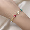 Pulsera Elegante 03.213.0199.1.07 Oro Laminado, Diseño de Ojo Griego y San Judas, Esmaltado Multicolor, Tono Dorado (08 MM Thickness, 7 Inches Length)