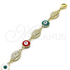 Pulsera Elegante 03.213.0199.1.07 Oro Laminado, Diseño de Ojo Griego y San Judas, Esmaltado Multicolor, Tono Dorado (08 MM Thickness, 7 Inches Length)