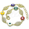Pulsera Elegante 03.213.0199.1.07 Oro Laminado, Diseño de Ojo Griego y San Judas, Esmaltado Multicolor, Tono Dorado (08 MM Thickness, 7 Inches Length)