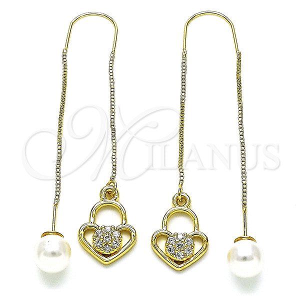 Arete Violador 02.210.0807 Oro Laminado, Diseño de Corazón, con Blanca Micro Pave, Pulido, Tono Dorado