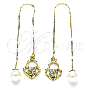 Arete Violador 02.210.0807 Oro Laminado, Diseño de Corazón, con Blanca Micro Pave, Pulido, Tono Dorado
