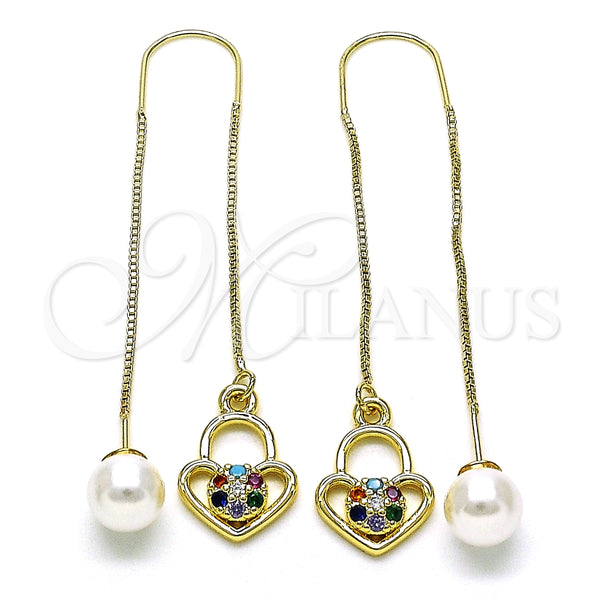 Arete Violador 02.210.0807.1 Oro Laminado, Diseño de Corazón, con Multicolor Micro Pave, Pulido, Tono Dorado