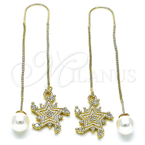 Arete Violador 02.210.0808 Oro Laminado, Diseño de Estrella, con Blanca Micro Pave, Pulido, Tono Dorado