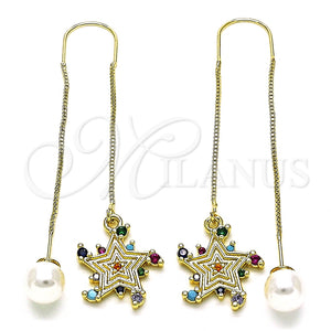 Arete Violador 02.210.0808.1 Oro Laminado, Diseño de Estrella, con Multicolor Micro Pave, Pulido, Tono Dorado