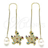 Arete Violador 02.210.0808.1 Oro Laminado, Diseño de Estrella, con Multicolor Micro Pave, Pulido, Tono Dorado