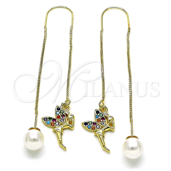 Arete Violador 02.210.0810.1 Oro Laminado, Diseño de Angel, con Multicolor Micro Pave, Pulido, Tono Dorado
