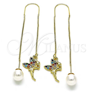 Arete Violador 02.210.0810.1 Oro Laminado, Diseño de Angel, con Multicolor Micro Pave, Pulido, Tono Dorado